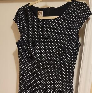 Anne Klein Womens Black White Sleeveless Polka Dot Dress Size 8